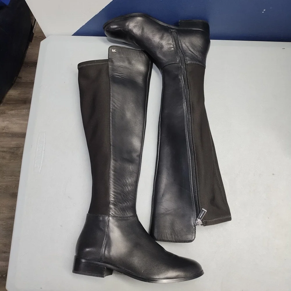 Michael Kors Tall Boots Womens US 8M Black Soft Leather Round Toe Side Zip EUC